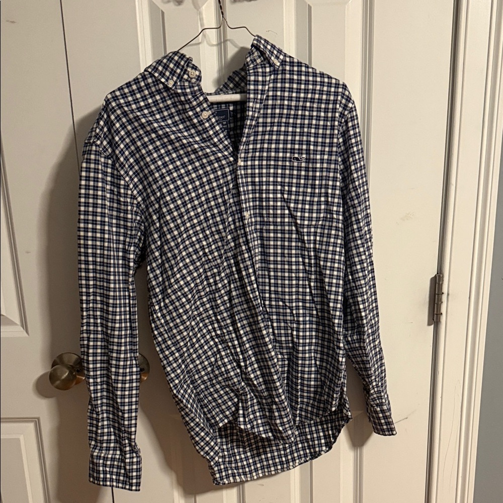 Vineyard Vines Blue and White Plaid Shirt